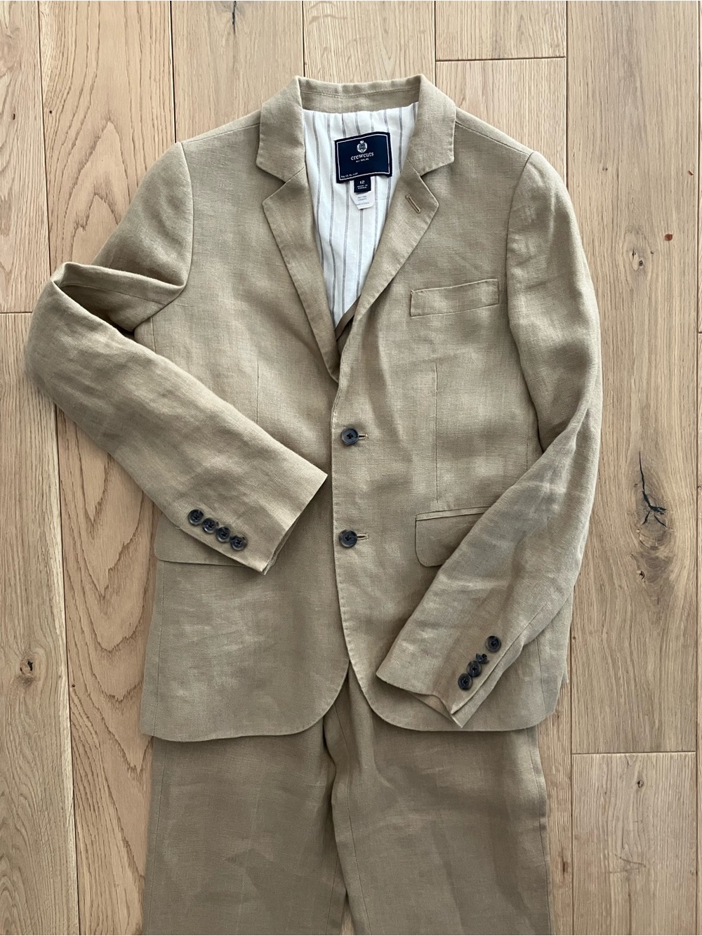 J.Crew Crewcuts Boys 100% Linen Tan Suit Set Blazer Jacket Pants Size 12